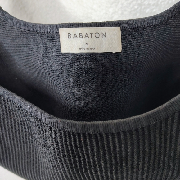 Babaton Tank Women's Black Rib Sculpt Knit Squareneck Cropped Top Sz M - Picture 8 of 10